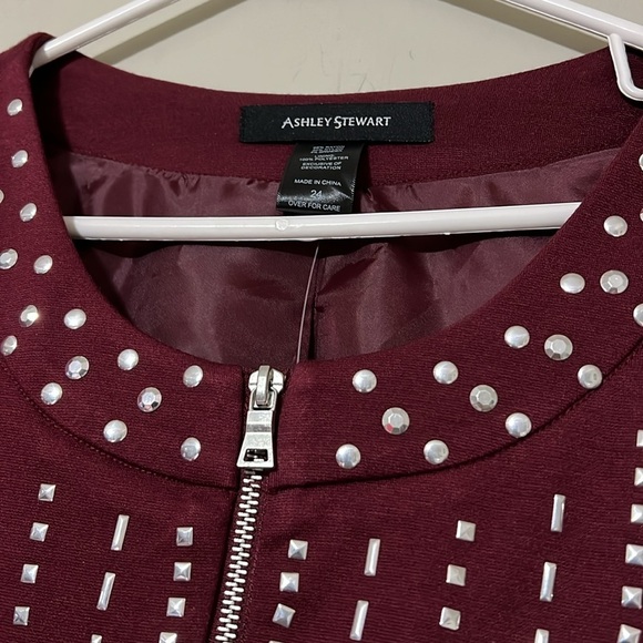 ASHLEY STEWART size 24 studded peplum full zip purple plum jacket long sleeve - Picture 3 of 11